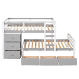 Twin over Twin Loft Bunk Bed with Drawers and Ladder, Gray - Home Elegance USA