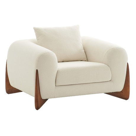 Vig Furniture Modrest Fleury - Contemporary Cream Fabric and Walnut Lounge Chair