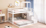 Twin over Full House Roof Bunk Bed with Staircase and Shelves, White - Home Elegance USA