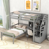 Twin Size Loft Bed with a Stand-alone Bed, Storage Staircase, Desk, Shelves and Drawers, Gray - Home Elegance USA