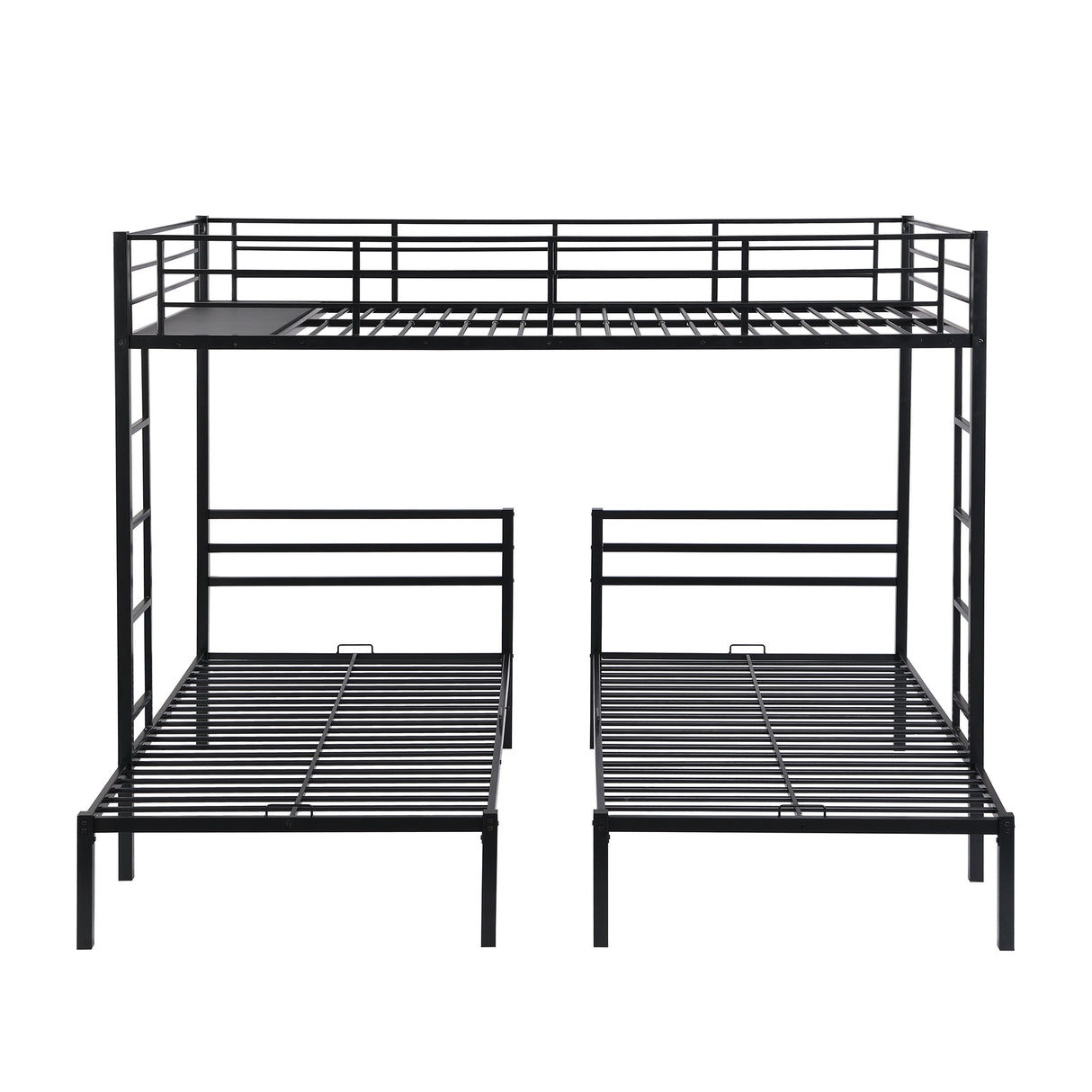 Full over Twin&Twin Size Bunk Bed with Built-in Shelf, Black - Home Elegance USA