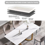 70.87" modern artificial stone white straight edge golden metal leg dining table-can accommodate 6-8 people - Home Elegance USA