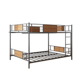 Metal Bunk Bed WIth Sandalwood，Full Over Full size （Black） - Home Elegance USA