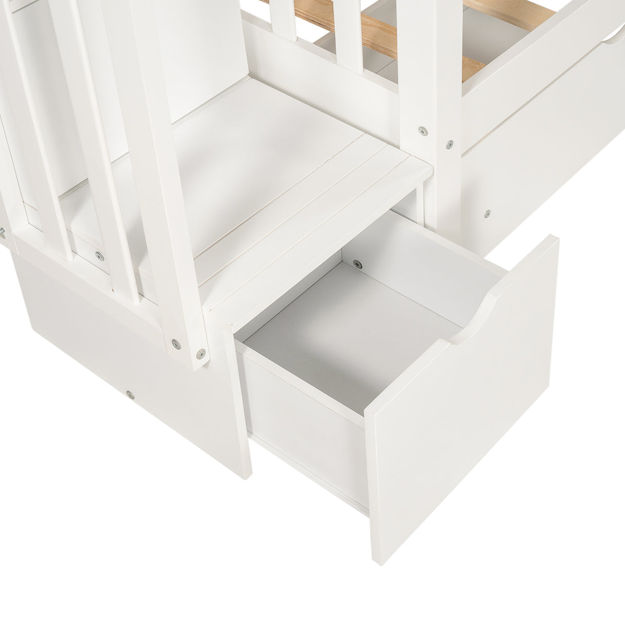 Full Over Full Bunk Bed with Shelves and 6 Storage Drawers, White(Old SKU：LP000046AAK) - Home Elegance USA