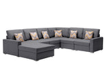 Nolan Gray Linen Fabric 6Pc Reversible Chaise Sectional Sofa with Pillows and Interchangeable Legs - Home Elegance USA