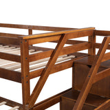 Twin-Over-Twin Bunk Bed with Twin Size Trundle and 3 Storage Stairs,Walnut (OLD SKU :LP000064AAD) - Home Elegance USA