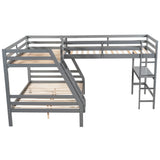 L-Shaped Twin over Full Bunk Bed and Twin Size Loft Bed with Built-in Desk,Gray - Home Elegance USA