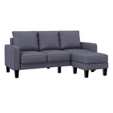 Modern Living Room Furniture L Shape Sofa with Ottoman in Dark Grey Fabric Home Elegance USA