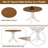 TOPMAX Mid-Century Solid Wood 5-Piece Round Dining Table Set, Kitchen Table Set with Upholstered Chairs for Small Places, Walnut Table+Beige Chair - Home Elegance USA