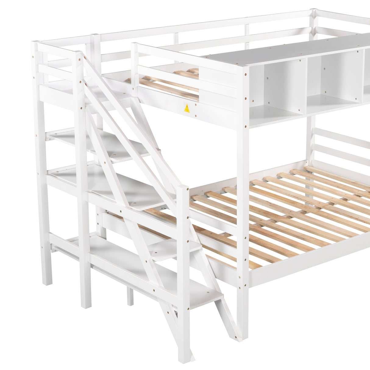 Twin over Full Bunk Bed with Staircase and Built-in Storage Cabinets,White - Home Elegance USA