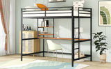 Full Metal Loft Bed with Desk and Shelve, Black - Home Elegance USA