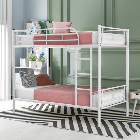 Twin Over Twin Metal Bunk Bed (White)( old sku: MF189201KAA ) - Home Elegance USA