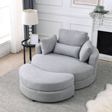 [Video] Welike Swivel Accent Barrel Modern Grey Sofa Lounge Club Big Round Chair with Storage Ottoman Linen Fabric for Living Room Hotel with Pillows Home Elegance USA