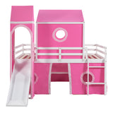 Full Size Bunk Bed with Slide Pink Tent and Tower - Pink - Home Elegance USA