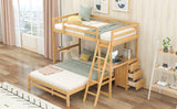 Twin over Full Bunk Bed with Built-in Desk and Three Drawers,Natural - Home Elegance USA