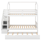 Multifunctional Twin over Twin House Bunk Bed with Staircase and Storage Space,White - Home Elegance USA