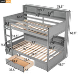 Twin Size Bunk Bed with Built-in Shelves Beside both Upper and Down Bed and Storage Drawer,Gray - Home Elegance USA