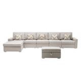 Nolan Beige Linen Fabric 6Pc Reversible Sectional Sofa Chaise with Interchangeable Legs, Pillows and Storage Ottoman - Home Elegance USA