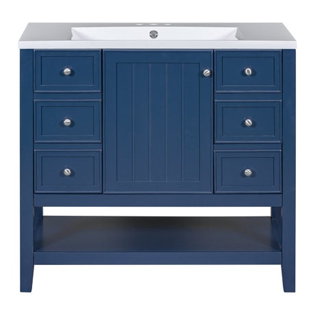 36" Bathroom Vanity with Sink Combo, One Cabinet and Three Drawers, Solid Wood and MDF Board, Blue