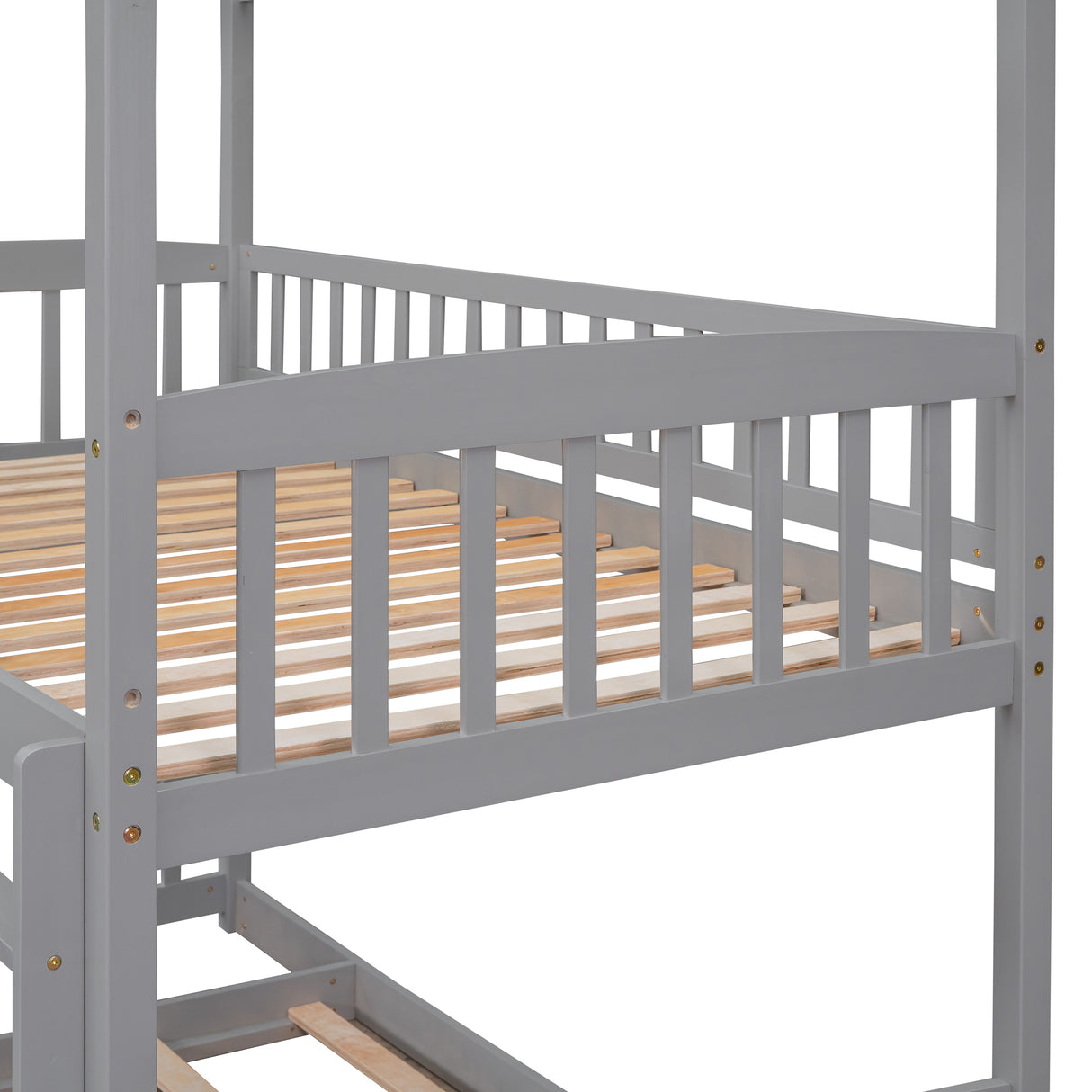 Twin Over Twin Bunk Bed with Slide, House Bed with Slide, Gray(OLD SKU: LT000214AAE) - Home Elegance USA