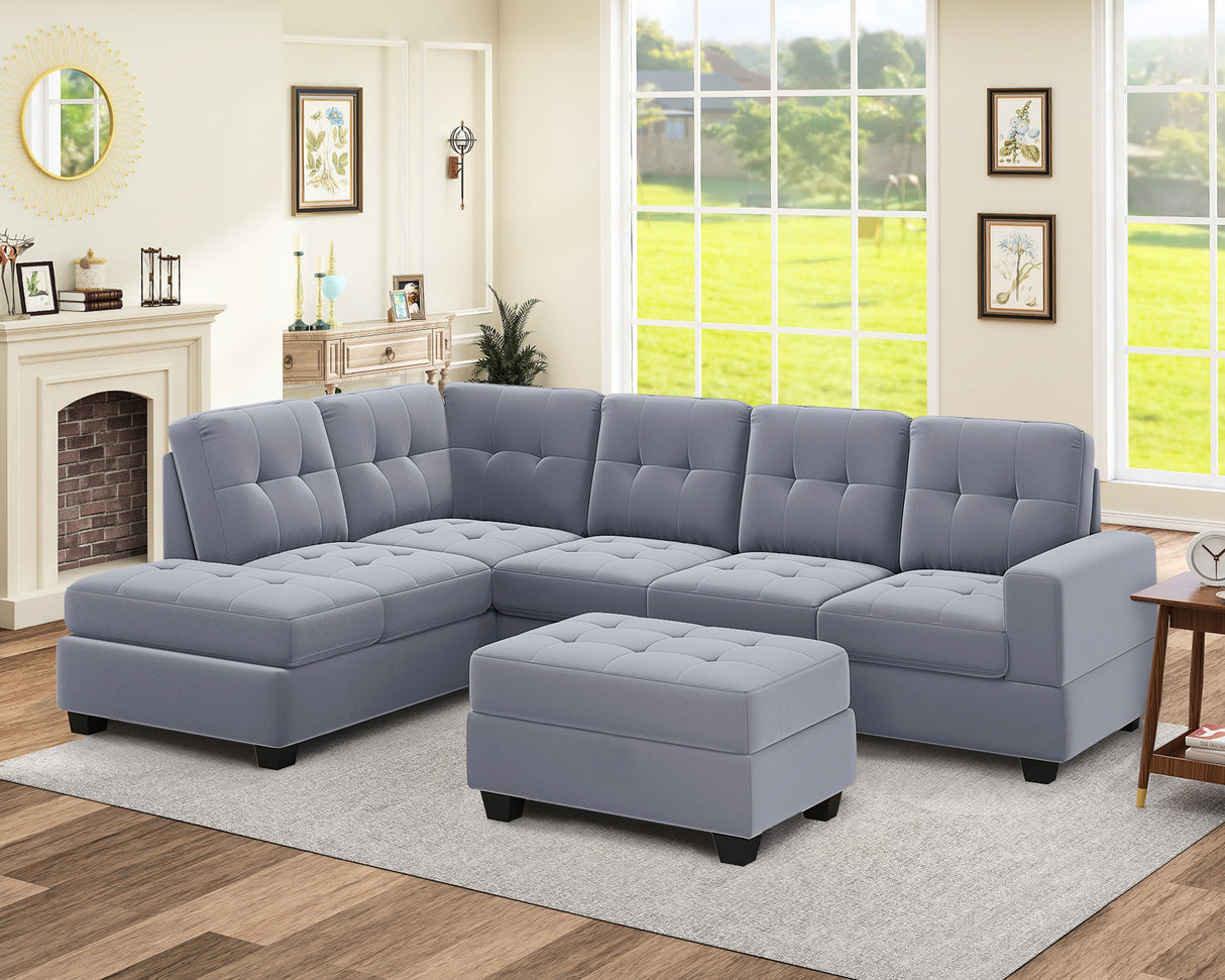 Orisfur. Modern Sectional Sofa with Reversible Chaise, L Shaped Couch Set with Storage Ottoman and Two Cup Holders for Living Room - Home Elegance USA