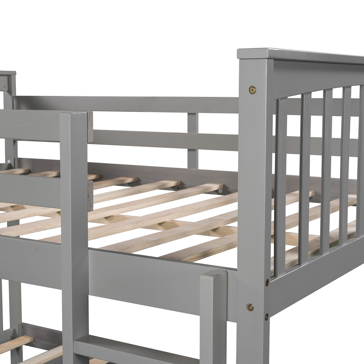 Full over Full Bunk Bed with Ladder for Bedroom, Guest Room Furniture-Gray(OLD SKU :LP000203AAE) - Home Elegance USA