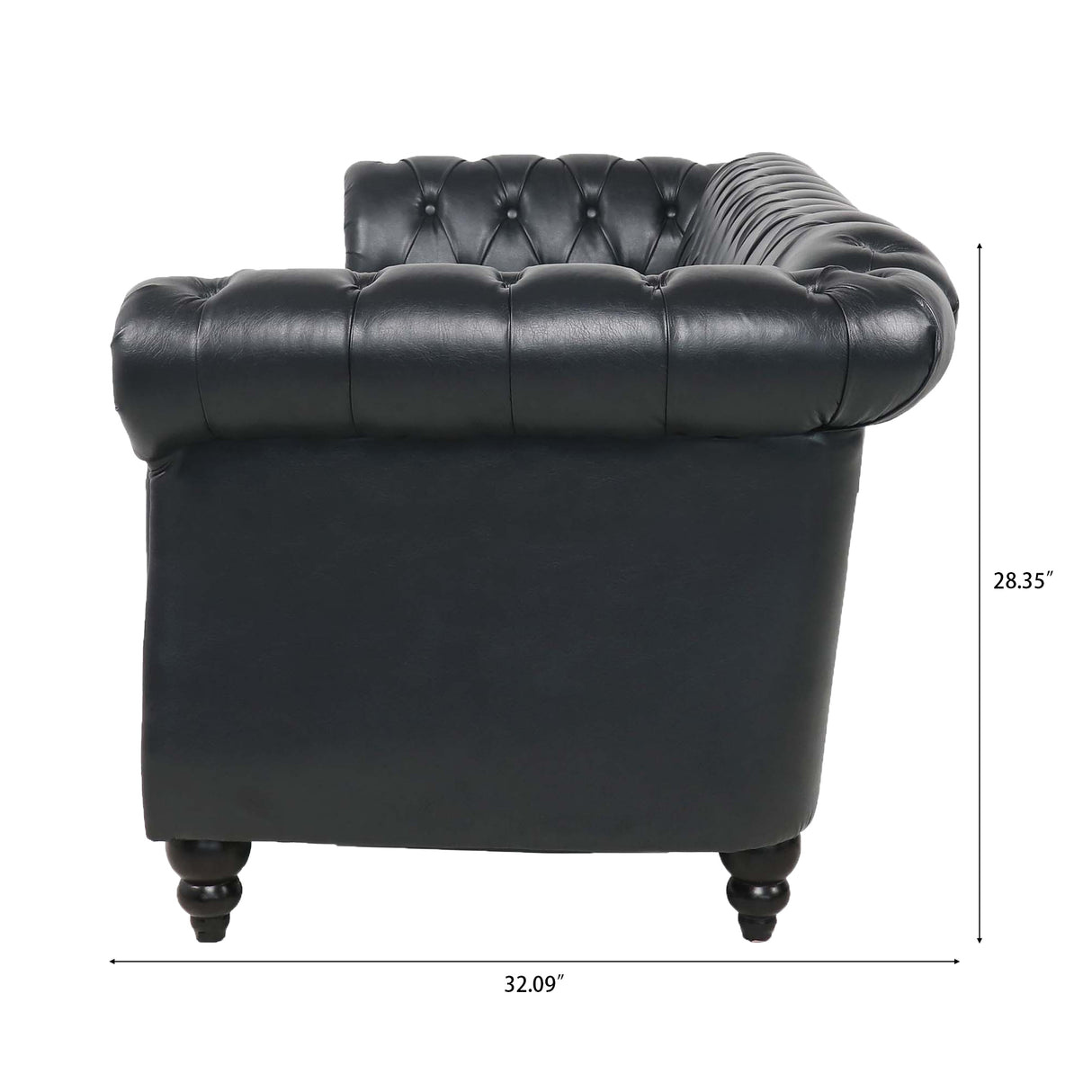 84.65" BLACK PU Rolled Arm Chesterfield Three Seater Sofa. - Stationary Sofas - W68035340 - image - 11