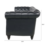 84.65" BLACK PU Rolled Arm Chesterfield Three Seater Sofa. | Home Elegance USA