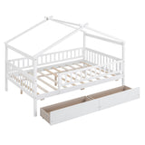 Full Size Wooden House Bed with Two Drawers, White - Home Elegance USA