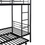 Twin-Over-Twin Metal Bunk Bed With Trundle,Can be Divided into two beds,No Box Spring needed ,Black ( old sku: MF194806AAB ) - Home Elegance USA