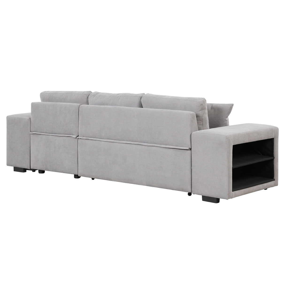 104" Pull Out Sleeper Sofa Reversible L - Shape 3 Seat Sectional Couch with Storage Chaise and 2 Stools for Living Room Furniture Set,Gray - SG000430AAE - image - 23