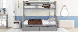 Twin-Over-Full Bunk Bed with Ladders and Two Storage Drawers(Gray)( old sku:LT000165AAE） - Home Elegance USA