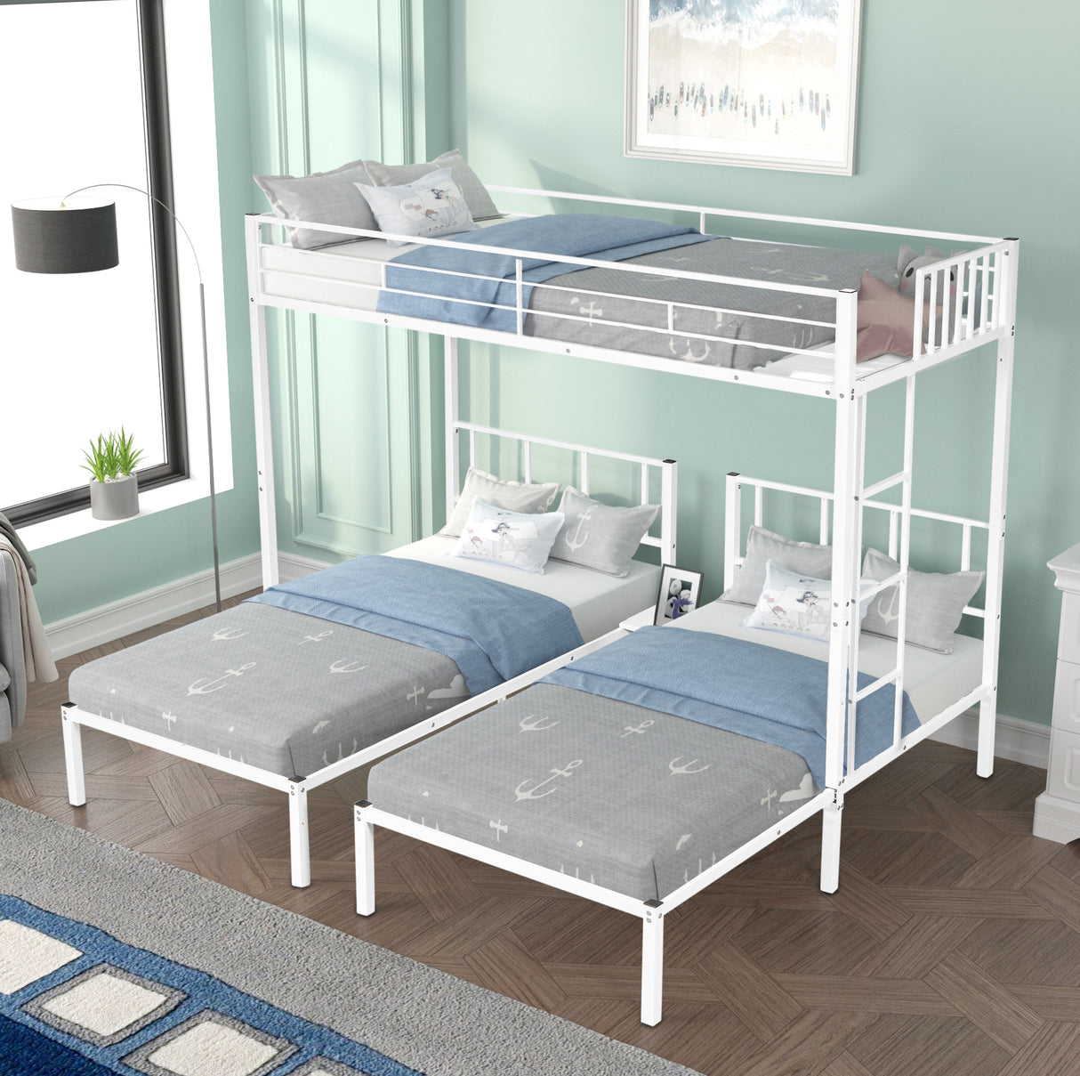 Triple twin bunk bed, can be separated into 3 twin beds - Home Elegance USA