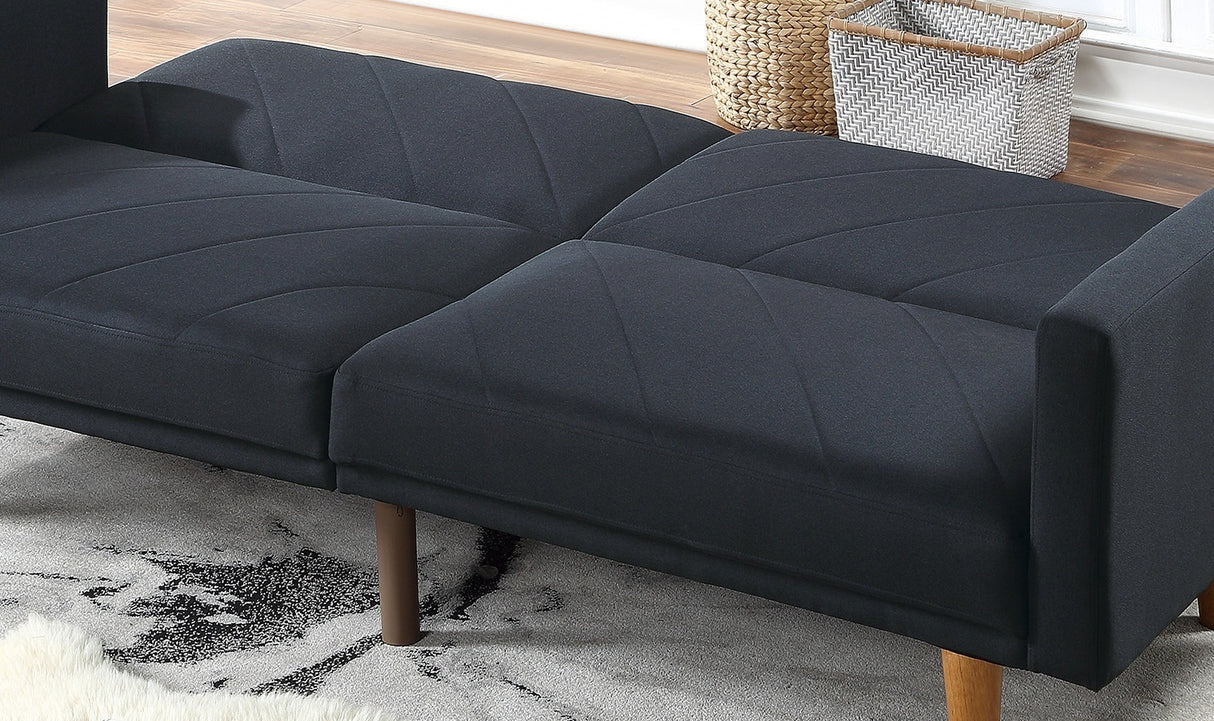 Modern Electric Look 1pc Convertible Sofa Couch Black Linen Like Fabric Cushion Clean Lines Wooden Legs Living Room Home Elegance USA