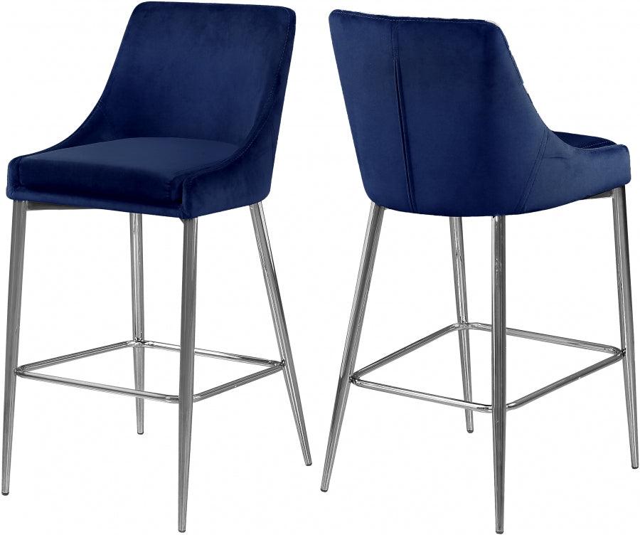 Meridian Furniture - Karina Velvet Counter Stool Set Of 2 In Navy - 790Navy-C