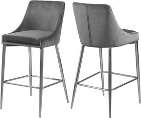 Karina Velvet Counter Stool Set Of 2 In Grey - 790Grey-C | Meridian