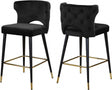 Kelly Velvet Counter Stool Set Of 2 In Black - 791Black-C | Meridian