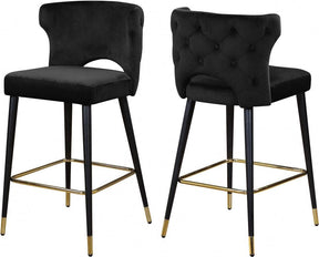 Kelly Velvet Counter Stool Set Of 2 In Black - 791Black-C | Meridian