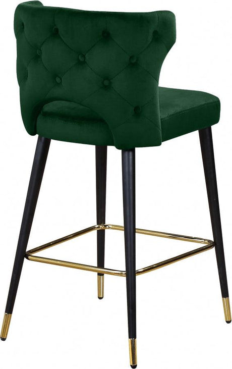 Meridian Furniture - Kelly Velvet Counter Stool Set Of 2 In Green - 791Green-C