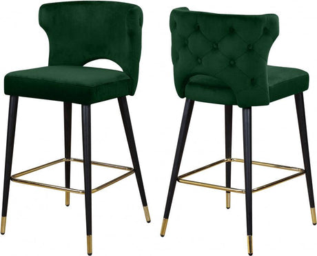 Meridian Furniture - Kelly Velvet Counter Stool Set Of 2 In Green - 791Green-C