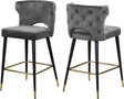 Kelly Velvet Counter Stool Set Of 2 In Grey - 791Grey-C | Meridian