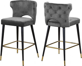 Kelly Velvet Counter Stool Set Of 2 In Grey - 791Grey-C | Meridian