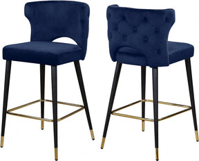 Kelly Velvet Counter Stool Set Of 2 In Navy - 791Navy-C | Meridian