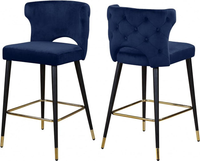 Meridian Furniture - Kelly Velvet Counter Stool Set Of 2 In Navy - 791Navy-C