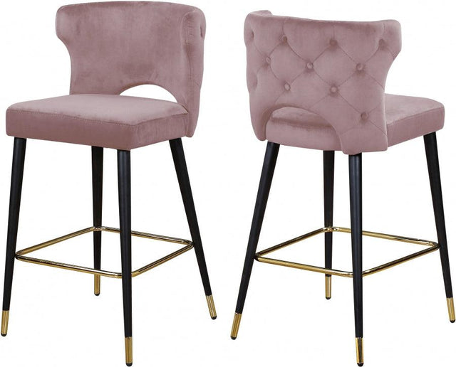 Meridian Furniture - Kelly Velvet Counter Stool Set Of 2 In Pink - 791Pink-C