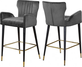 Luxe Velvet Counter Stool Set Of 2 In Grey - 792Grey-C | Meridian
