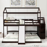 Full over Twin & Twin Bunk Bed,with Slide and Storage Staircase,Built-in Drawer and Shelf,Espresso - Home Elegance USA