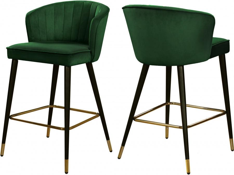 Cassie Velvet Counter Stool Set Of 2 In Green - 793Green - C | Meridian | Home Elegance USA