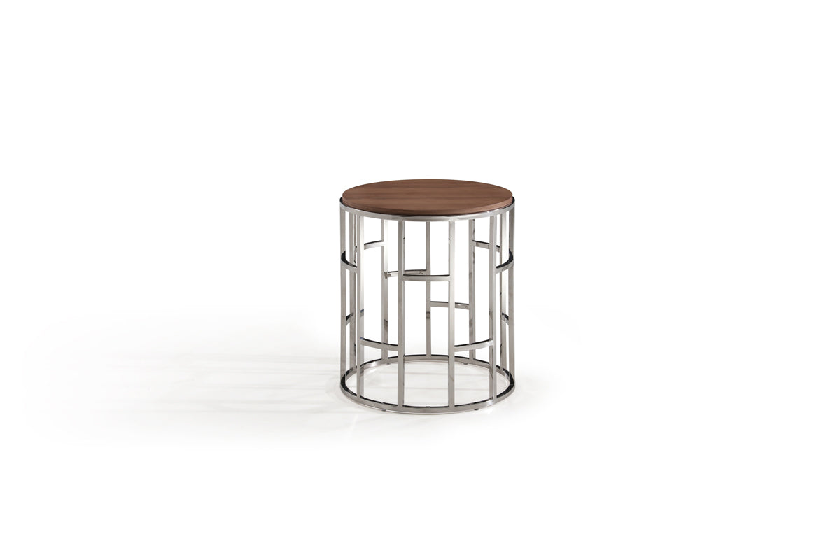 Vig Furniture Modrest Silvia Modern Walnut & Stainless Steel End Table