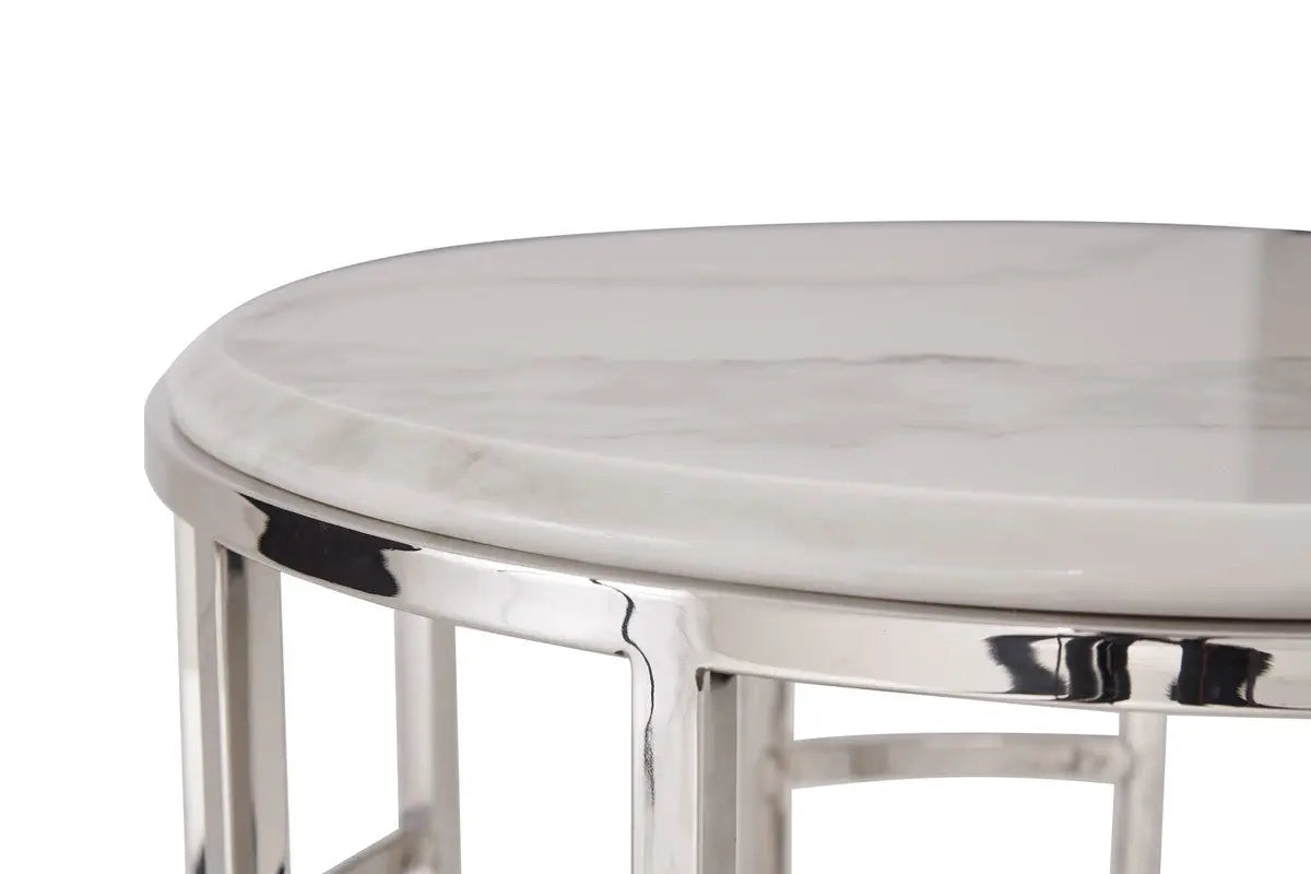 Vig Furniture - Modrest Silvan Modern Marble & Stainless Steel End Table - Vghb228B-Mbl